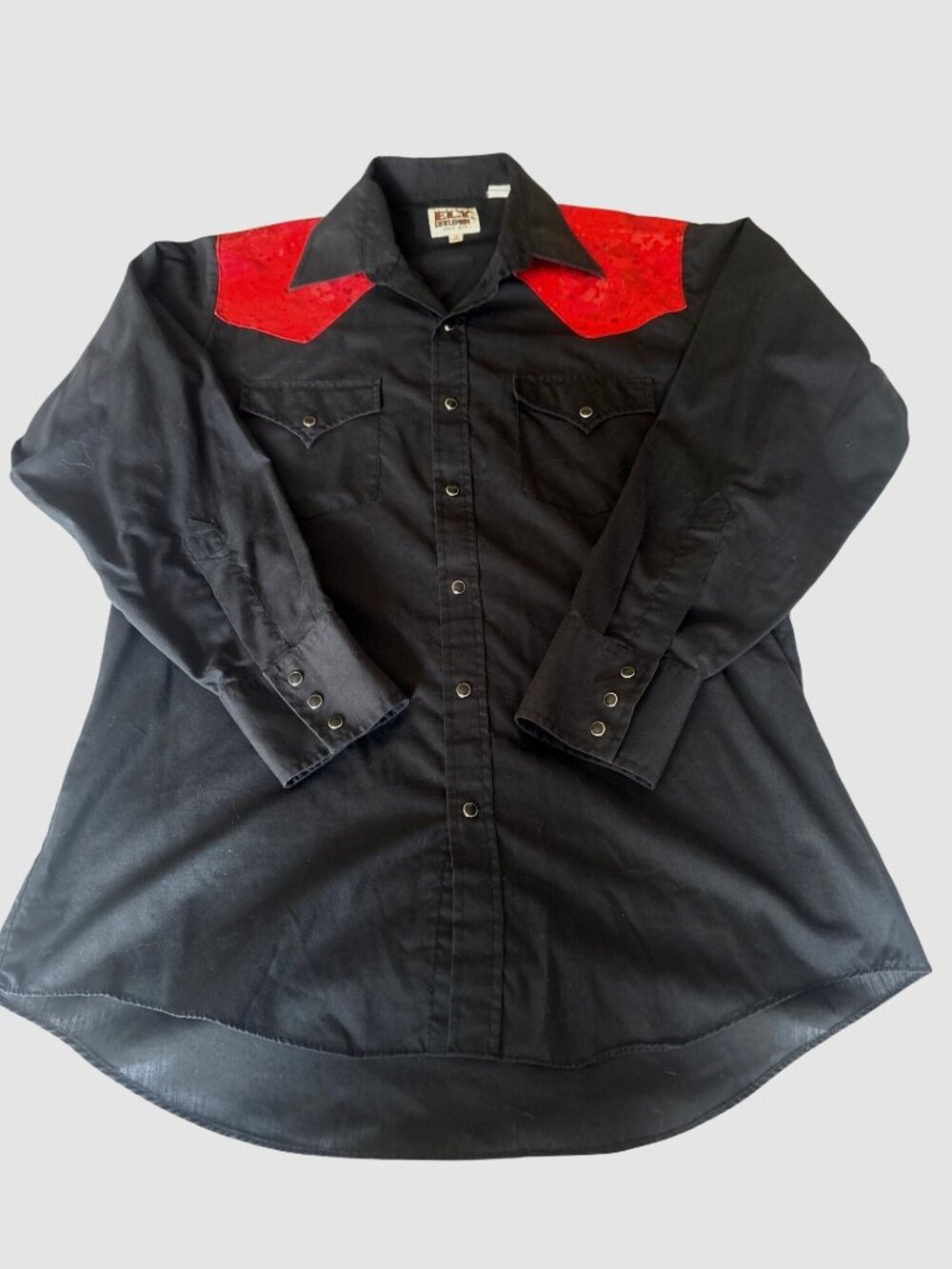 Ely Cattleman Black & Red Western Shirt Snap Buttons Long Sleeve Mens Size 16 33